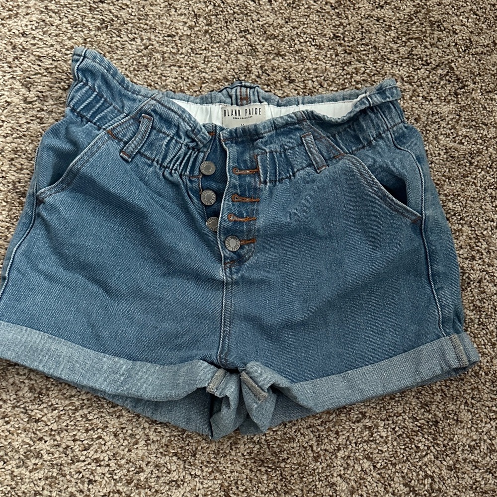 BLANK PAIGE Paperbag Jean Shorts with Button Detail